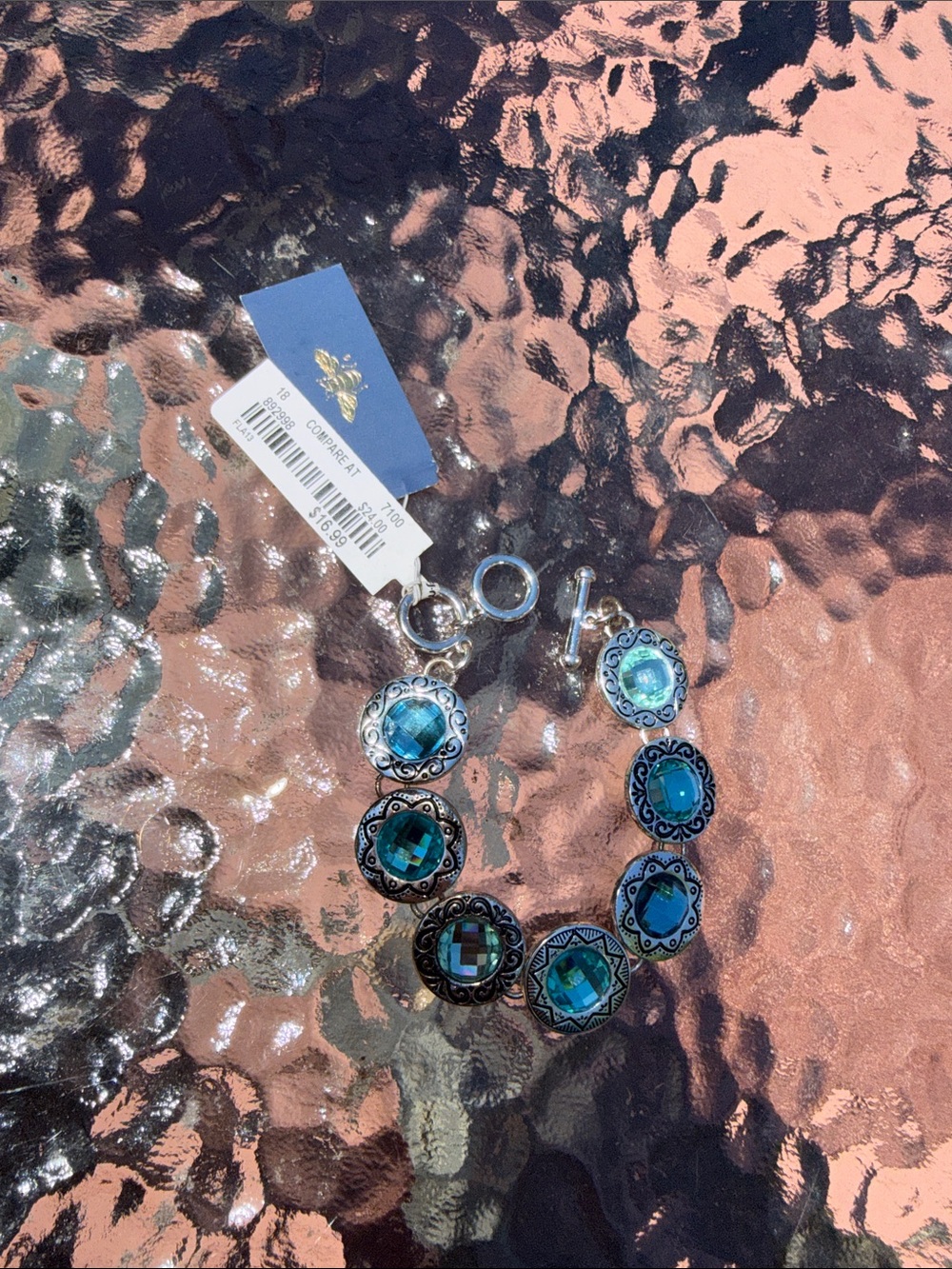 Silver-Tone Blue Crystal Link Bracelet - Women Jewelry